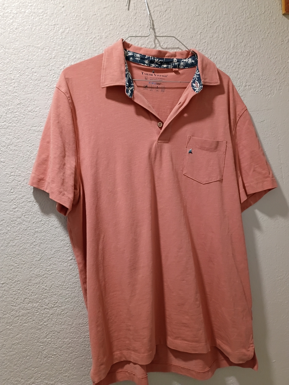 Tailor Vintage Brand Coral Pink Golf  Short-Sleeve Polo with Patterned Collar